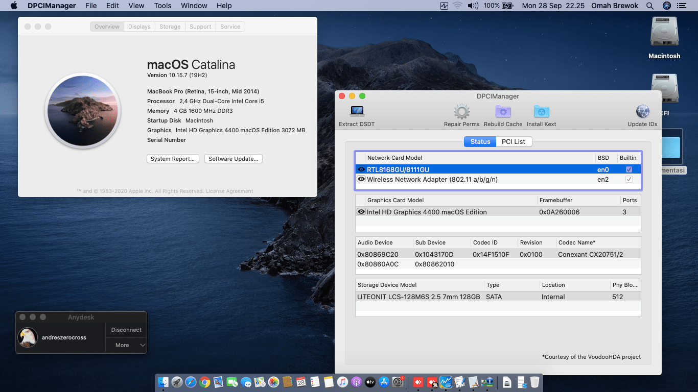 Success Hackintosh macOS Catalina 10.15.7 Build 19H2 at Asus A455LN-WX004D